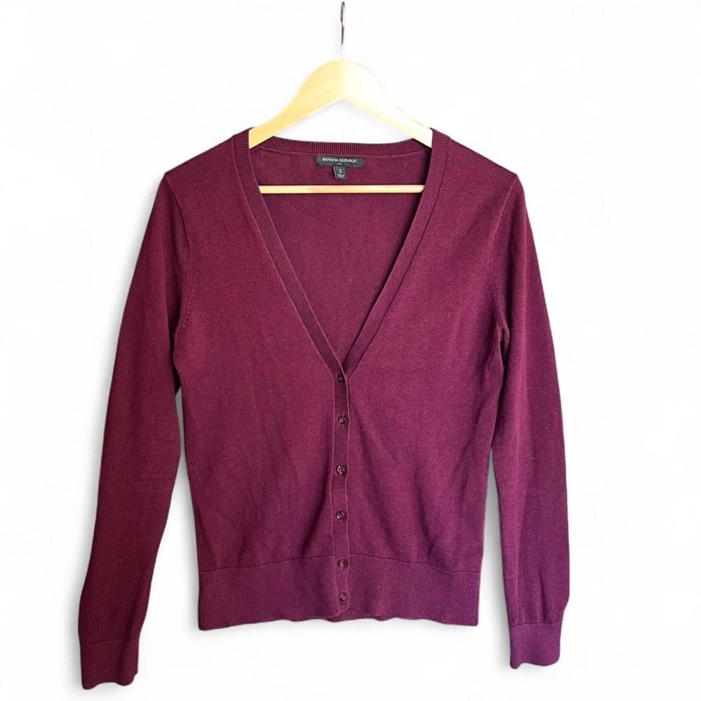 Banana Republic Burgundy V-Neck Cotton Cardigan Sweater